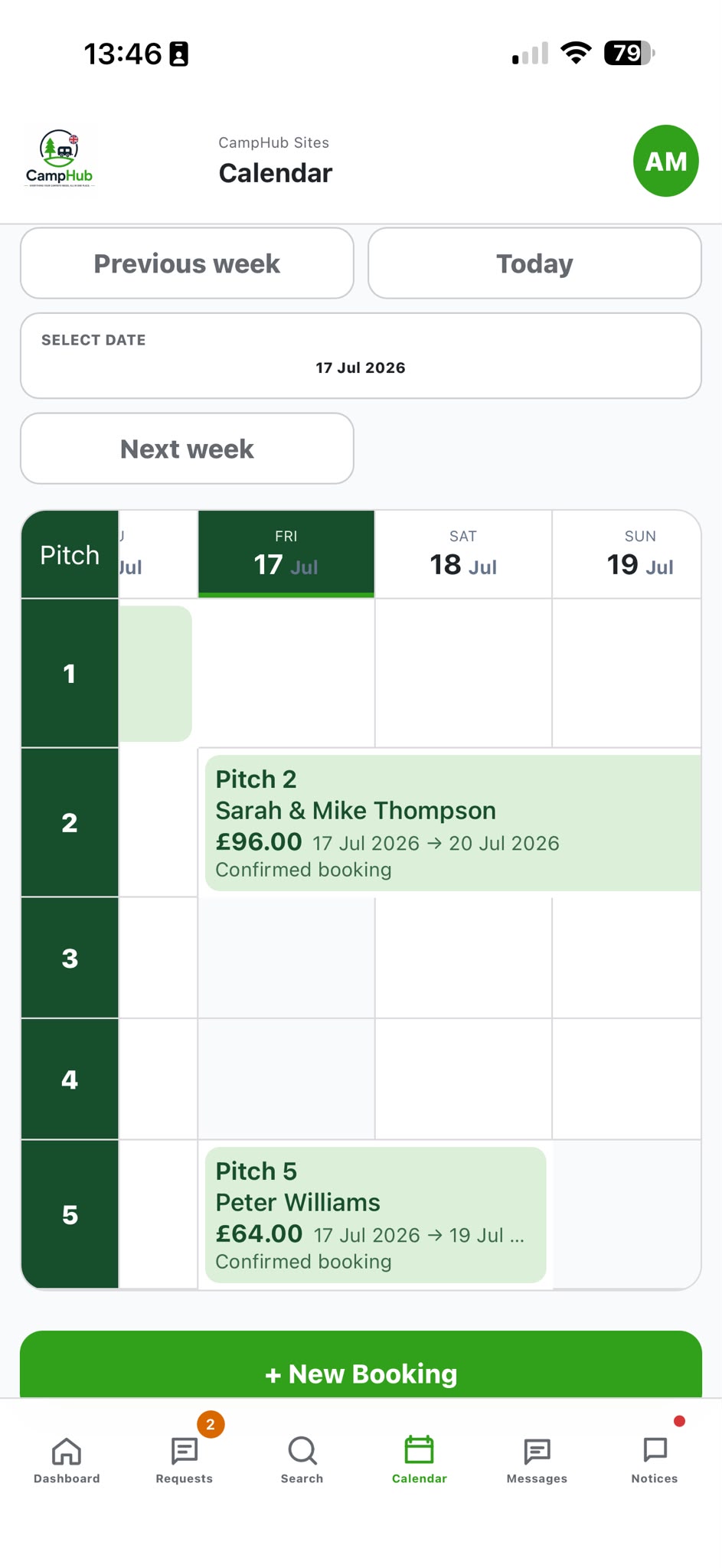 CampHub Pocket live booking calendar