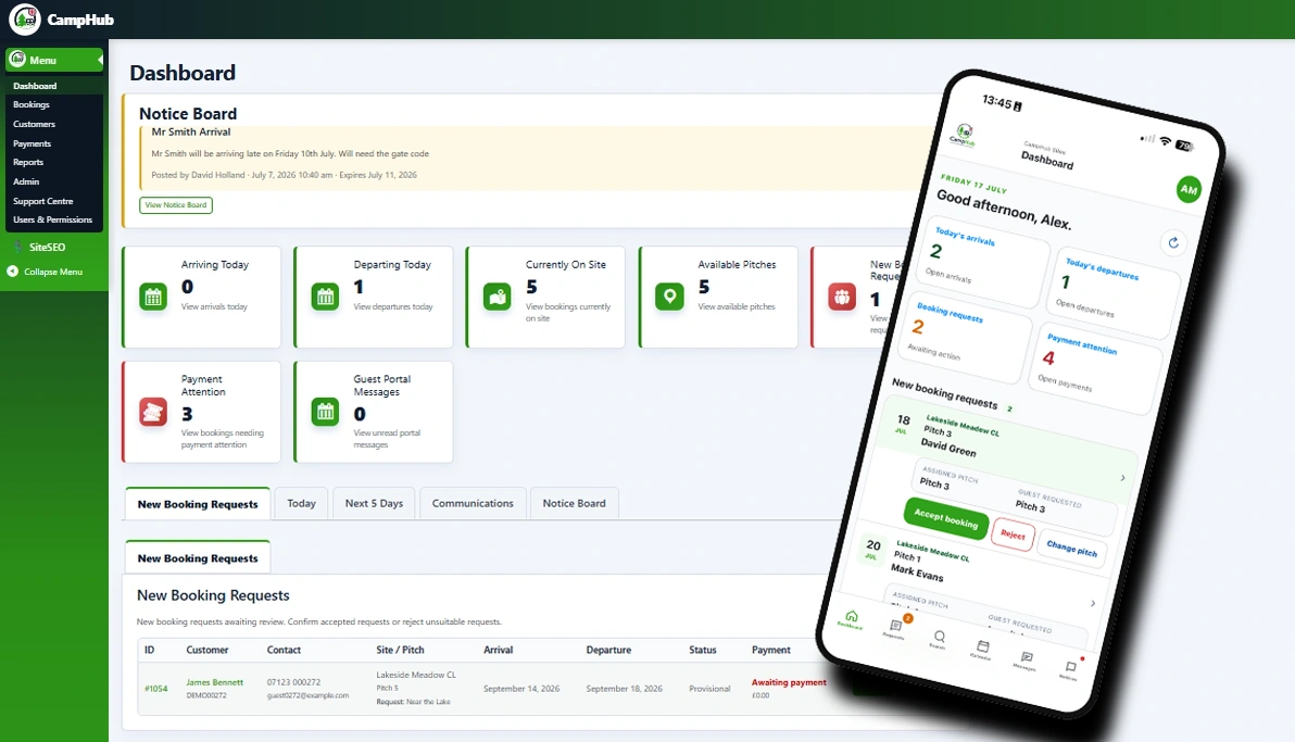 CampHub dashboard screenshot