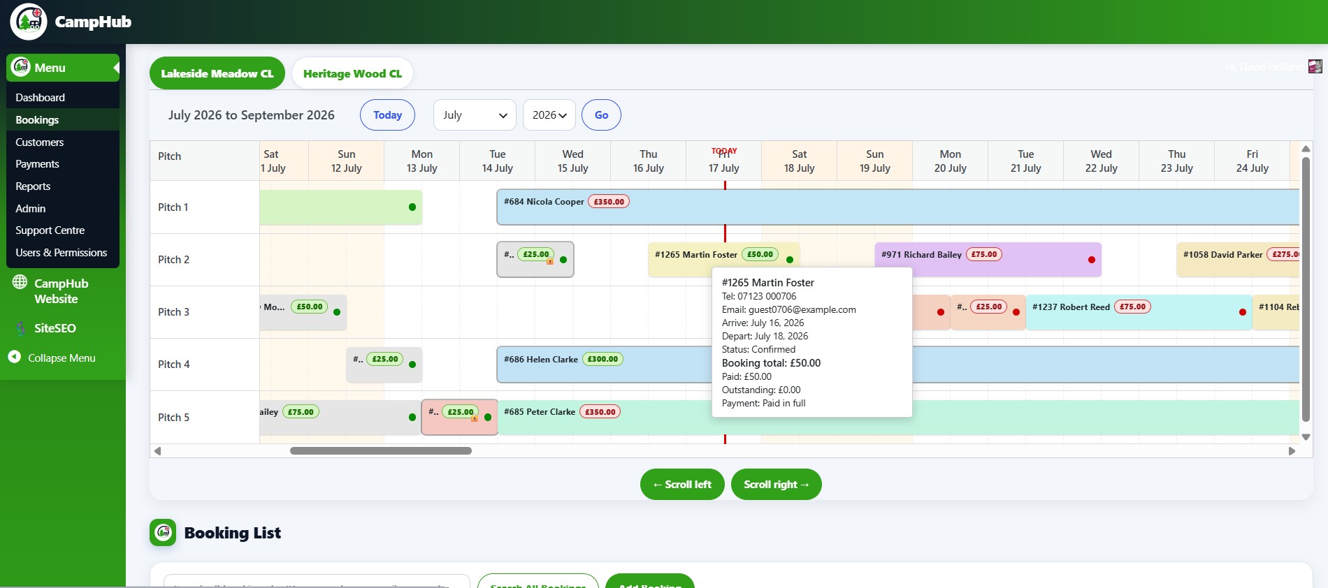 CampHub booking calendar
